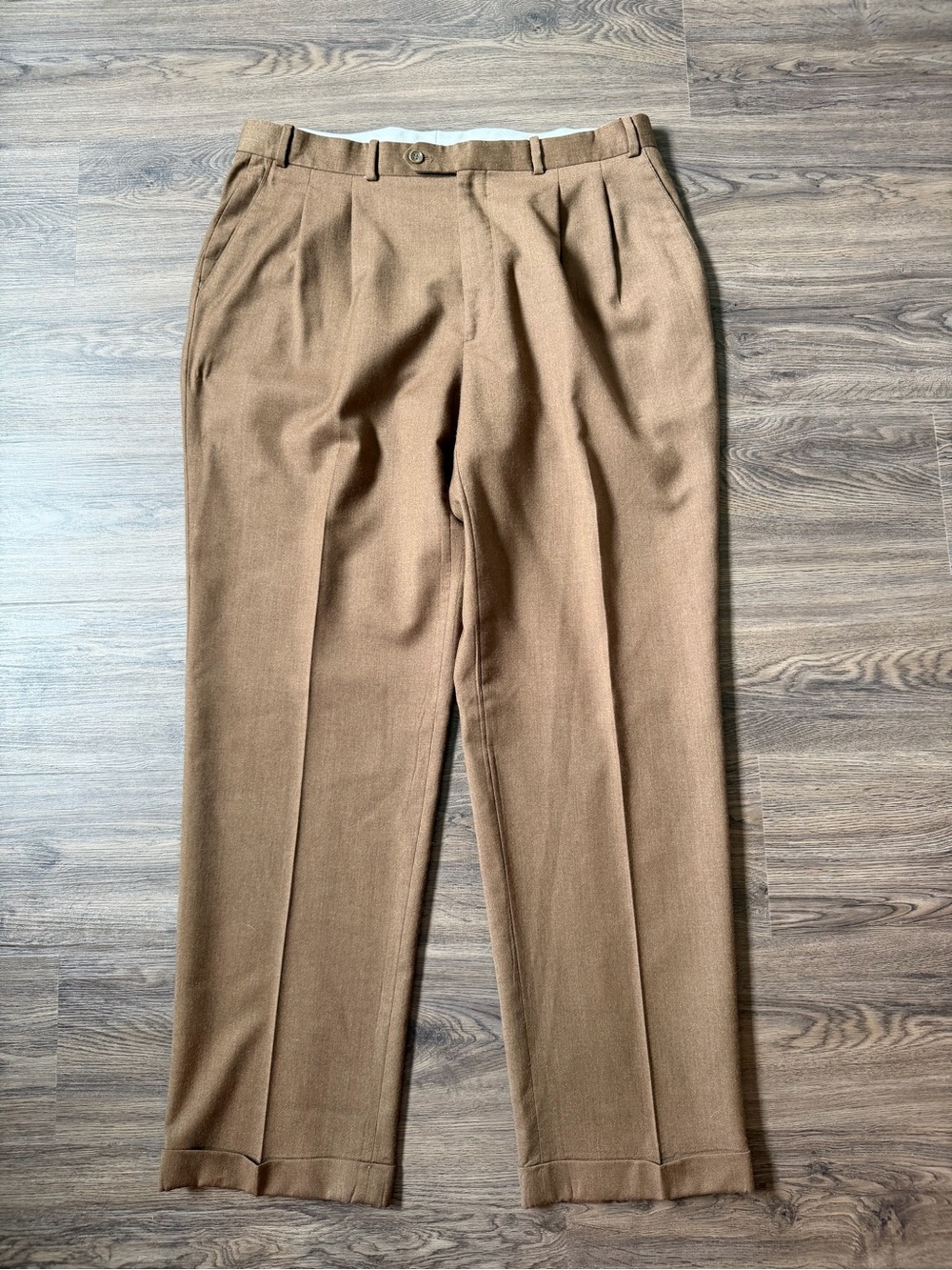 Vintage Pendleton Mens 38x32 Tan Brown Wool Trousers Straight Leg Cuffed